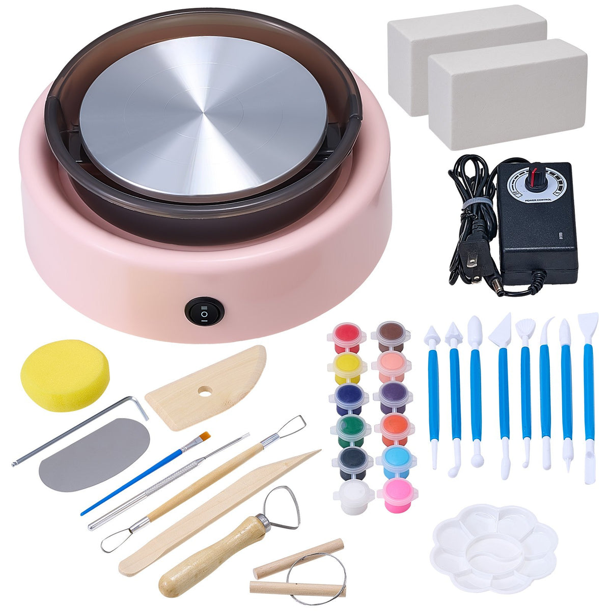 VEVOR Mini Pottery Wheel, 6 inch Turntable, Forward and Reverse Rotation, Adjustable Speed, Electric Clay Wheel for Kids and Beginners, with Shaping Tools, for Home DIY, Pottery Classes, Pink - ETLPJYXFSWJBLVJCA001V1 - view 1