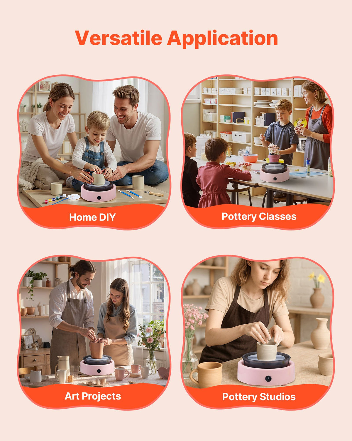 VEVOR Mini Pottery Wheel, 6 inch Turntable, Forward and Reverse Rotation, Adjustable Speed, Electric Clay Wheel for Kids and Beginners, with Shaping Tools, for Home DIY, Pottery Classes, Pink - ETLPJYXFSWJBLVJCA001V1 - view 6