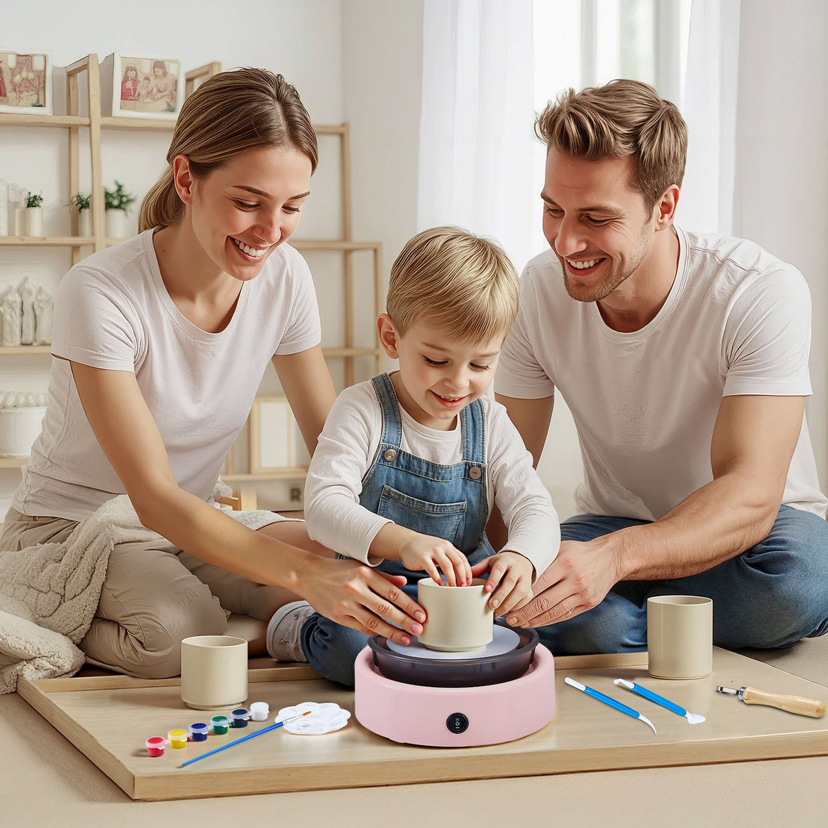 VEVOR Mini Pottery Wheel, 6 inch Turntable, Forward and Reverse Rotation, Adjustable Speed, Electric Clay Wheel for Kids and Beginners, with Shaping Tools, for Home DIY, Pottery Classes, Pink - ETLPJYXFSWJBLVJCA001V1 - view 9