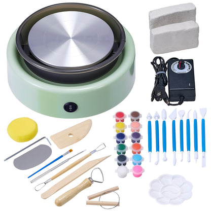 VEVOR Mini Pottery Wheel, 6 inch Turntable, Forward and Reverse Rotation, Adjustable Speed, Electric Clay Wheel for Kids and Beginners, with Shaping Tools, for Home DIY, Pottery Classes, Green - ETLPJYXLSWJBH5WNX001V1 - view 1