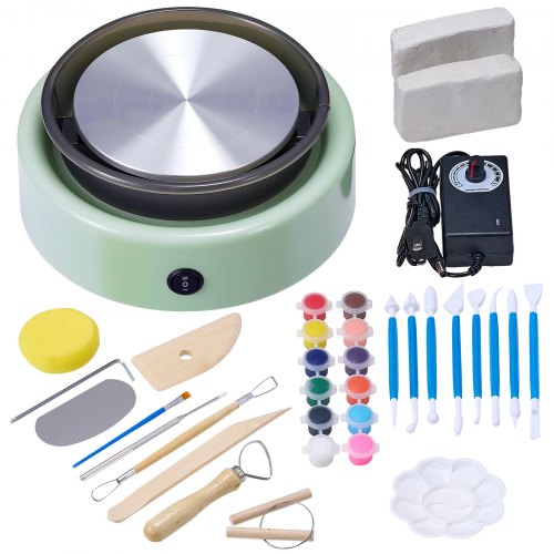 VEVOR Mini Pottery Wheel, 6 inch Turntable, Forward and Reverse Rotation, Adjustable Speed, Electric Clay Wheel for Kids and Beginners, with Shaping Tools, for Home DIY, Pottery Classes, Green - ETLPJYXLSWJBH5WNX001V1 - view 2