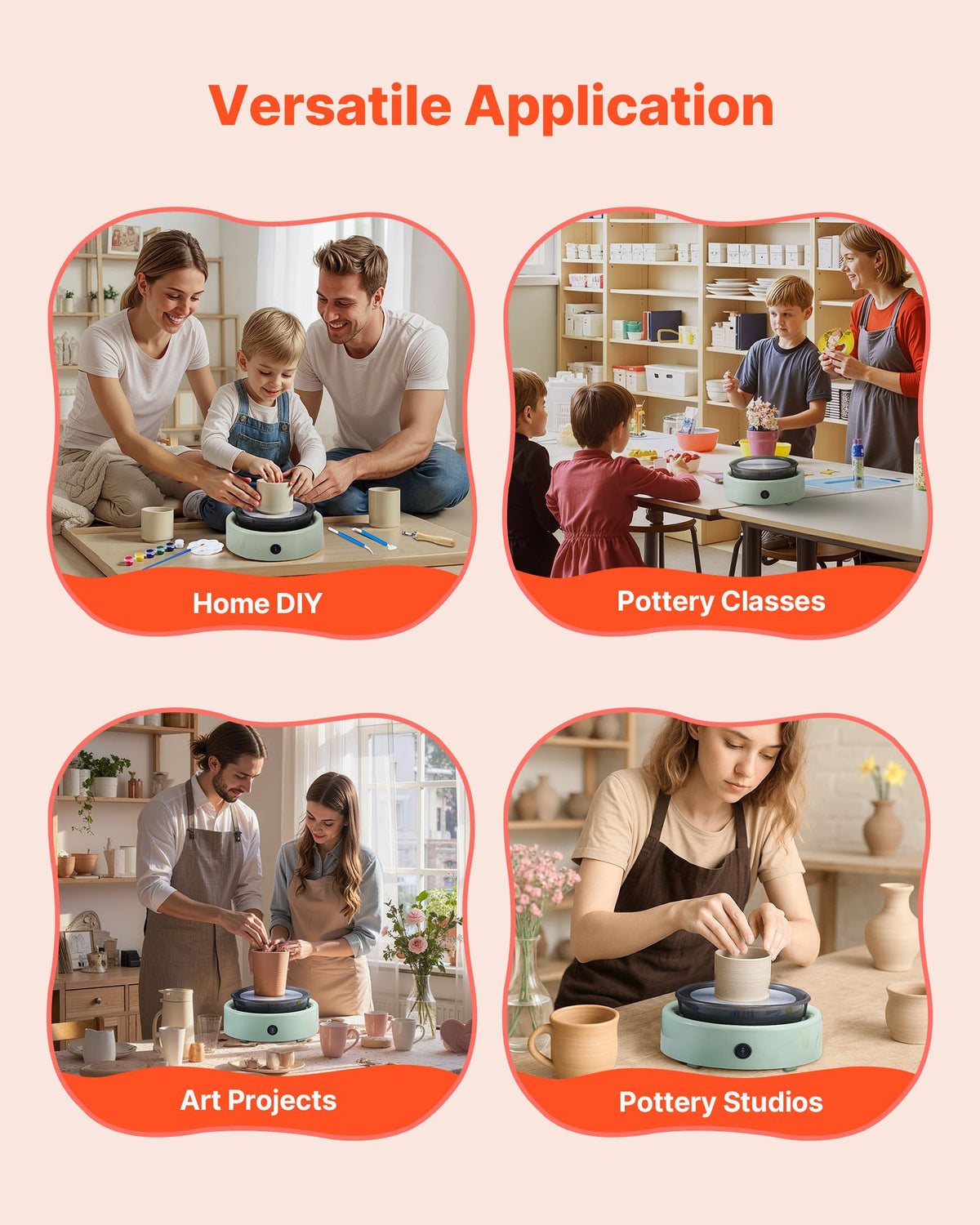 VEVOR Mini Pottery Wheel, 6 inch Turntable, Forward and Reverse Rotation, Adjustable Speed, Electric Clay Wheel for Kids and Beginners, with Shaping Tools, for Home DIY, Pottery Classes, Green - ETLPJYXLSWJBH5WNX001V1 - view 6