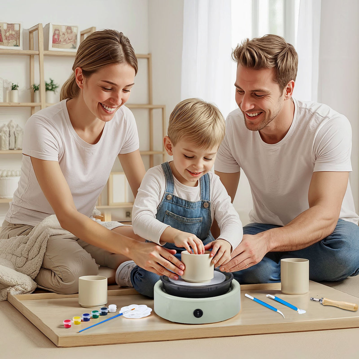 VEVOR Mini Pottery Wheel, 6 inch Turntable, Forward and Reverse Rotation, Adjustable Speed, Electric Clay Wheel for Kids and Beginners, with Shaping Tools, for Home DIY, Pottery Classes, Green - ETLPJYXLSWJBH5WNX001V1 - view 9