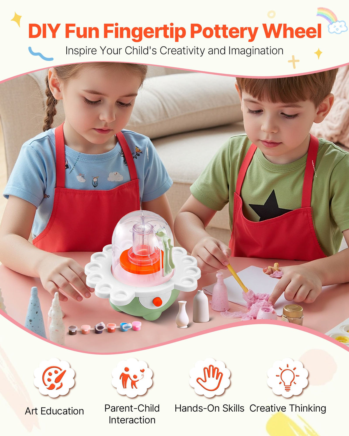 VEVOR Mini Pottery Wheel, 2 in and 3 in Turntables, Adjustable Speed, Electric Clay Wheel for Kids and Beginners, Complete Pottery Set with Clay Sculpting Tools, Gift for Boys and Girls, Green - ETLPJZJXLSWJ6R7S6001V1 - view 3
