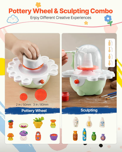 VEVOR Mini Pottery Wheel, 2 in and 3 in Turntables, Adjustable Speed, Electric Clay Wheel for Kids and Beginners, Complete Pottery Set with Clay Sculpting Tools, Gift for Boys and Girls, Green - ETLPJZJXLSWJ6R7S6001V1 - view 4