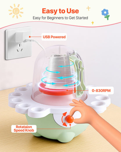 VEVOR Mini Pottery Wheel, 2 in and 3 in Turntables, Adjustable Speed, Electric Clay Wheel for Kids and Beginners, Complete Pottery Set with Clay Sculpting Tools, Gift for Boys and Girls, Green - ETLPJZJXLSWJ6R7S6001V1 - view 5