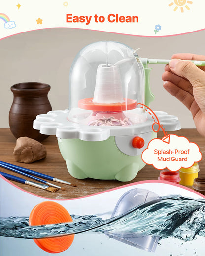 VEVOR Mini Pottery Wheel, 2 in and 3 in Turntables, Adjustable Speed, Electric Clay Wheel for Kids and Beginners, Complete Pottery Set with Clay Sculpting Tools, Gift for Boys and Girls, Green - ETLPJZJXLSWJ6R7S6001V1 - view 6