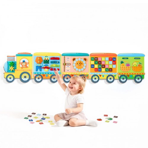 VEVOR Felt Wall Busy Board, 14-in-1 Train Foldable Montessori Activity Toys, Travel Daycare, Classroom, Playroom, Home, Educational Sensory Panel, with Letters Fruits Vegetables Clock Learning Pieces - ETMLGBBKZHS5RIL7P001V0 - view 2