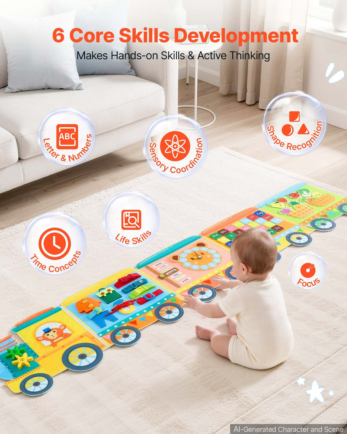 VEVOR Felt Wall Busy Board, 14-in-1 Train Foldable Montessori Activity Toys, Travel Daycare, Classroom, Playroom, Home, Educational Sensory Panel, with Letters Fruits Vegetables Clock Learning Pieces - ETMLGBBKZHS5RIL7P001V0 - view 4