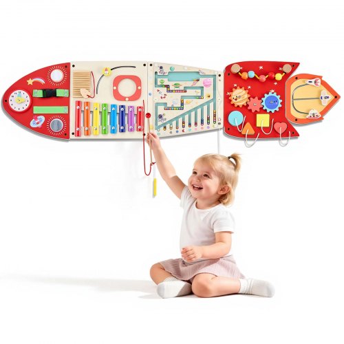 VEVOR Wall Busy Board, 13-in-1 Rocket Montessori Sensory Activity Panels, Learning Activity Center for Daycare, Classroom, Playroom, and Home, Sturdy Wooden Educational Toys, with Mounting Hardware - ETMLGBMZKZHS37PLE001V0 - view 2