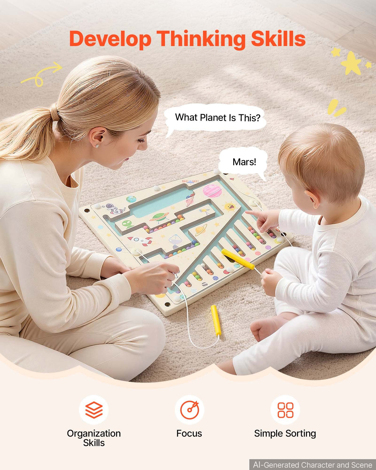 VEVOR Wall Busy Board, 13-in-1 Rocket Montessori Sensory Activity Panels, Learning Activity Center for Daycare, Classroom, Playroom, and Home, Sturdy Wooden Educational Toys, with Mounting Hardware - ETMLGBMZKZHS37PLE001V0 - view 5