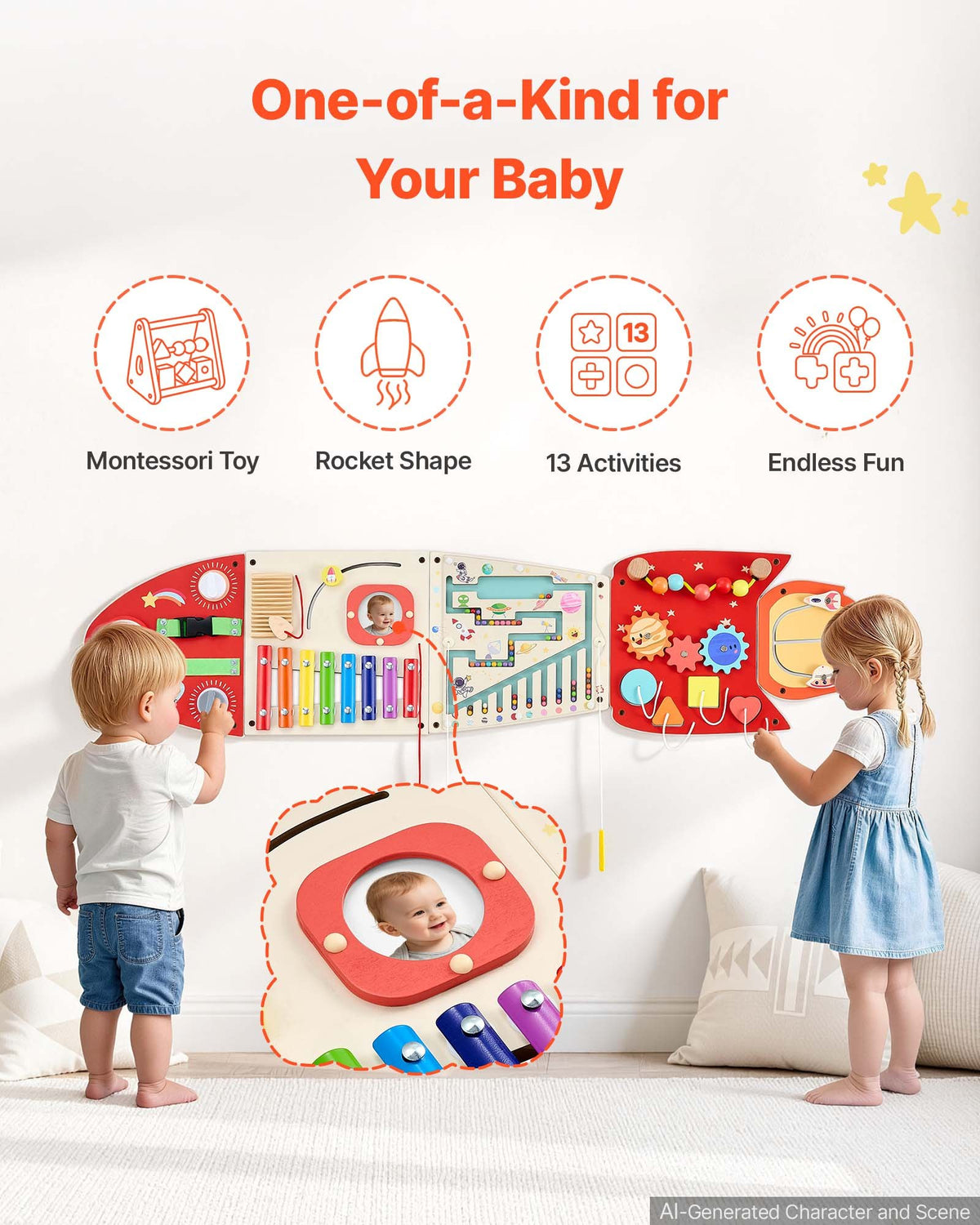 VEVOR Wall Busy Board, 13-in-1 Rocket Montessori Sensory Activity Panels, Learning Activity Center for Daycare, Classroom, Playroom, and Home, Sturdy Wooden Educational Toys, with Mounting Hardware - ETMLGBMZKZHS37PLE001V0 - view 6
