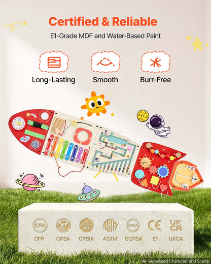 VEVOR Wall Busy Board, 13-in-1 Rocket Montessori Sensory Activity Panels, Learning Activity Center for Daycare, Classroom, Playroom, and Home, Sturdy Wooden Educational Toys, with Mounting Hardware - ETMLGBMZKZHS37PLE001V0 - view 7