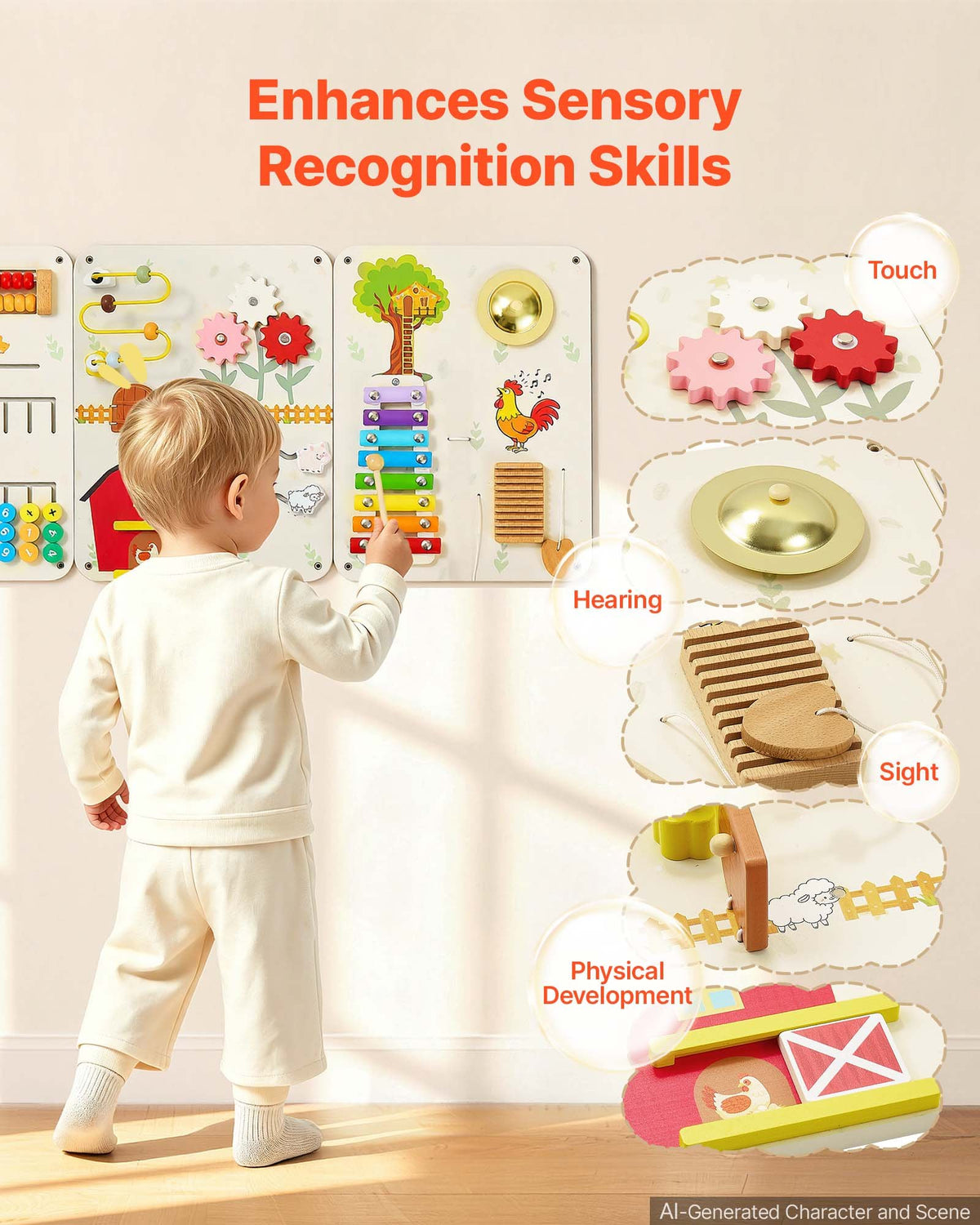 VEVOR Wall Busy Board, 16-in-1 5 Panels Montessori Sensory Activity Panels, Learning Activity Center for Daycare, Classroom, Playroom, and Home, Sturdy Wooden Educational Toys, with Mounting Hardware - ETMLGBMZKZHSIPVEV001V0 - view 3