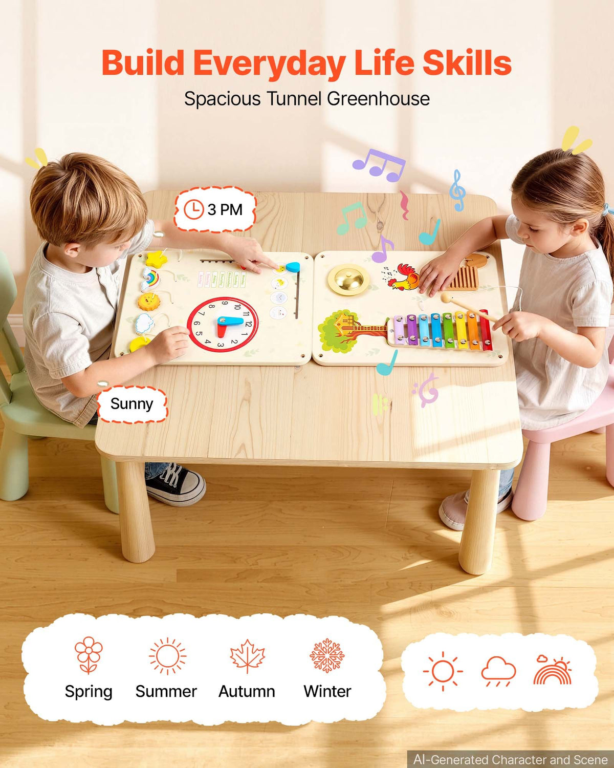 VEVOR Wall Busy Board, 16-in-1 5 Panels Montessori Sensory Activity Panels, Learning Activity Center for Daycare, Classroom, Playroom, and Home, Sturdy Wooden Educational Toys, with Mounting Hardware - ETMLGBMZKZHSIPVEV001V0 - view 4