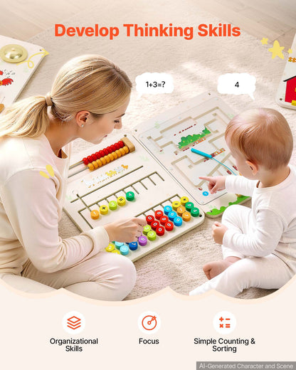 VEVOR Wall Busy Board, 16-in-1 5 Panels Montessori Sensory Activity Panels, Learning Activity Center for Daycare, Classroom, Playroom, and Home, Sturdy Wooden Educational Toys, with Mounting Hardware - ETMLGBMZKZHSIPVEV001V0 - view 5