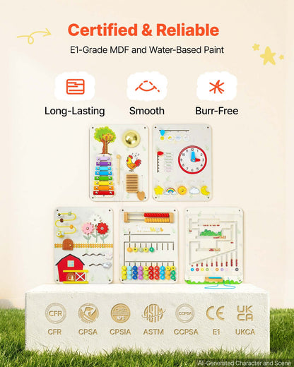 VEVOR Wall Busy Board, 16-in-1 5 Panels Montessori Sensory Activity Panels, Learning Activity Center for Daycare, Classroom, Playroom, and Home, Sturdy Wooden Educational Toys, with Mounting Hardware - ETMLGBMZKZHSIPVEV001V0 - view 7