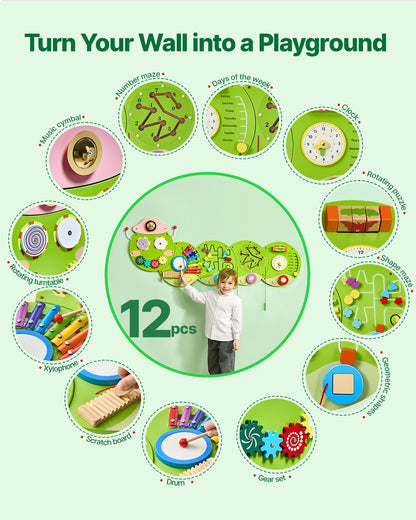 VEVOR Activity Wall Busy Board Panels, 12 Activities, Montessori Sensory Wall Panels Toy for Kids Ages 3-12, Interactive Learning Activity Center, Great for Toddler, Playroom, Nursery, Classroom - ETMLGBMZKZHSJX9H1001V0 - view 3
