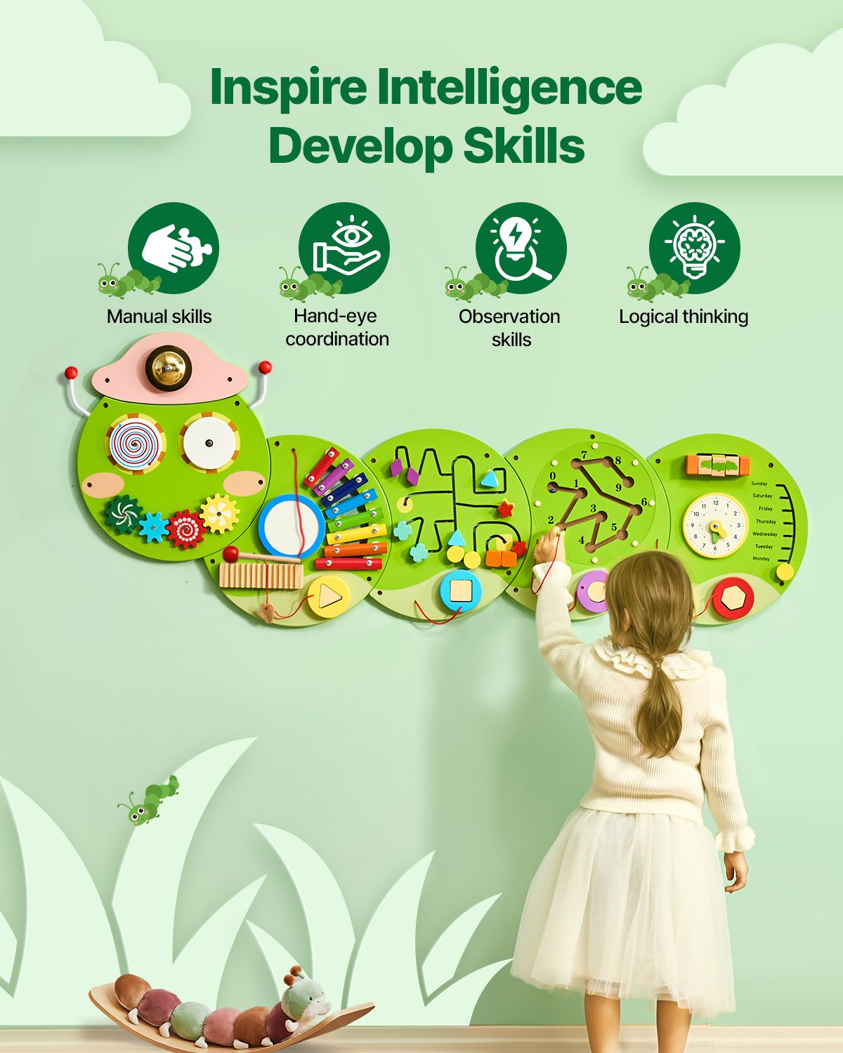 VEVOR Activity Wall Busy Board Panels, 12 Activities, Montessori Sensory Wall Panels Toy for Kids Ages 3-12, Interactive Learning Activity Center, Great for Toddler, Playroom, Nursery, Classroom - ETMLGBMZKZHSJX9H1001V0 - view 5