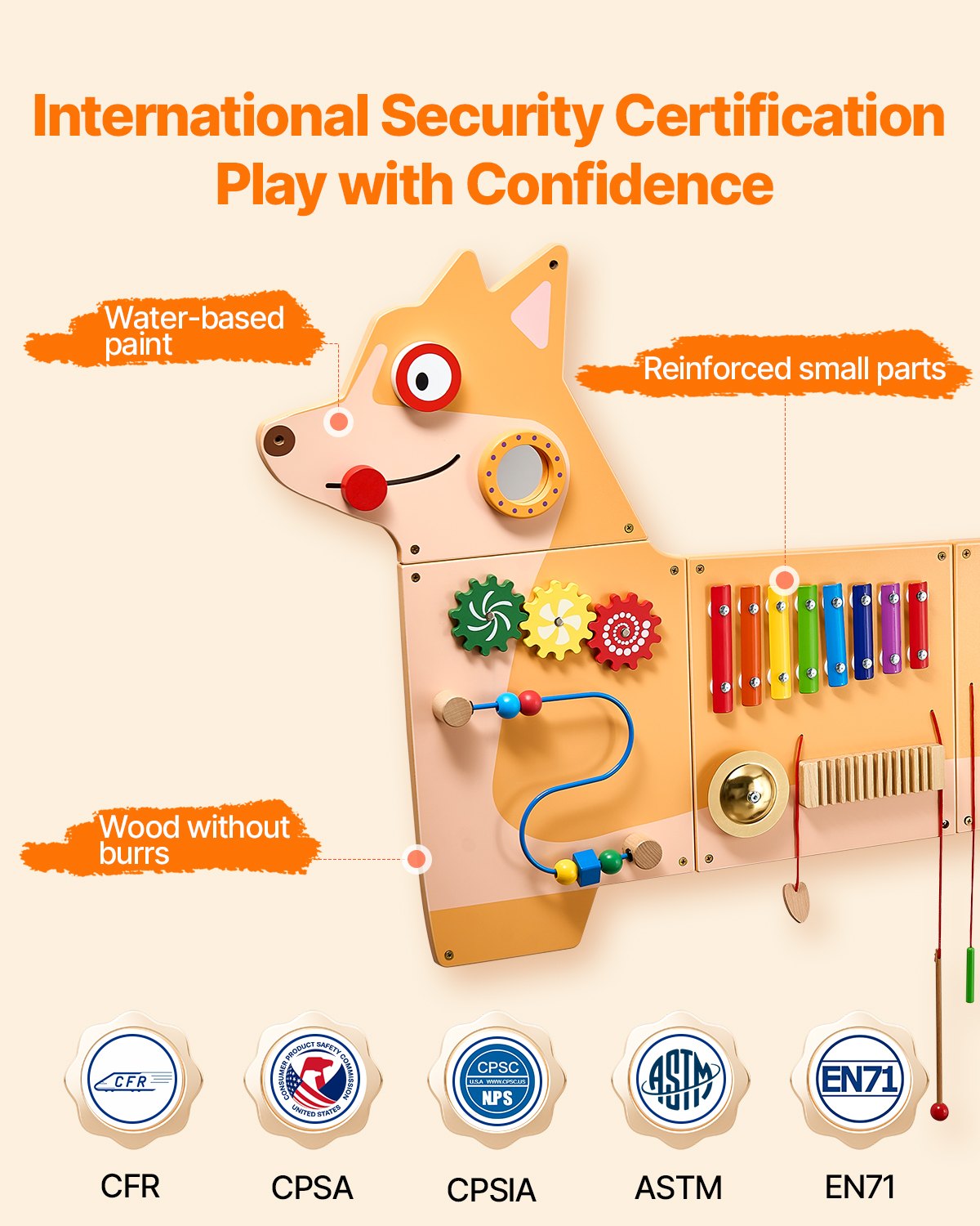 VEVOR Puppy Activity Wall Busy Board Panels, 12 Activities, Montessori Sensory Wall Toy for Kids 3-12 Years, Montessori Learning Activity Center, Ideal for Toddler Playroom Nursery Classroom - ETMLGBMZKZHSKMS92V0 - view 4