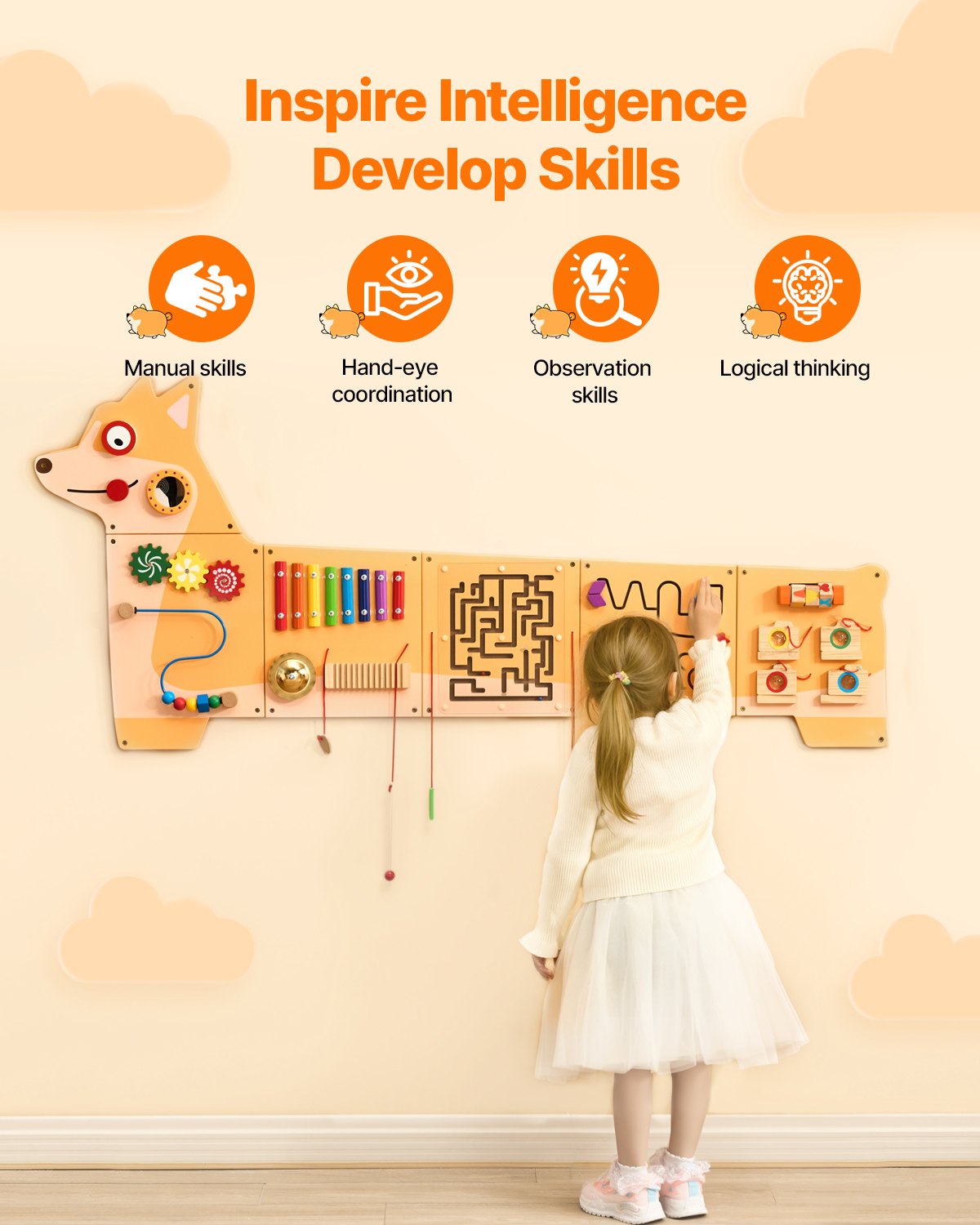 VEVOR Puppy Activity Wall Busy Board Panels, 12 Activities, Montessori Sensory Wall Toy for Kids 3-12 Years, Montessori Learning Activity Center, Ideal for Toddler Playroom Nursery Classroom - ETMLGBMZKZHSKMS92V0 - view 5