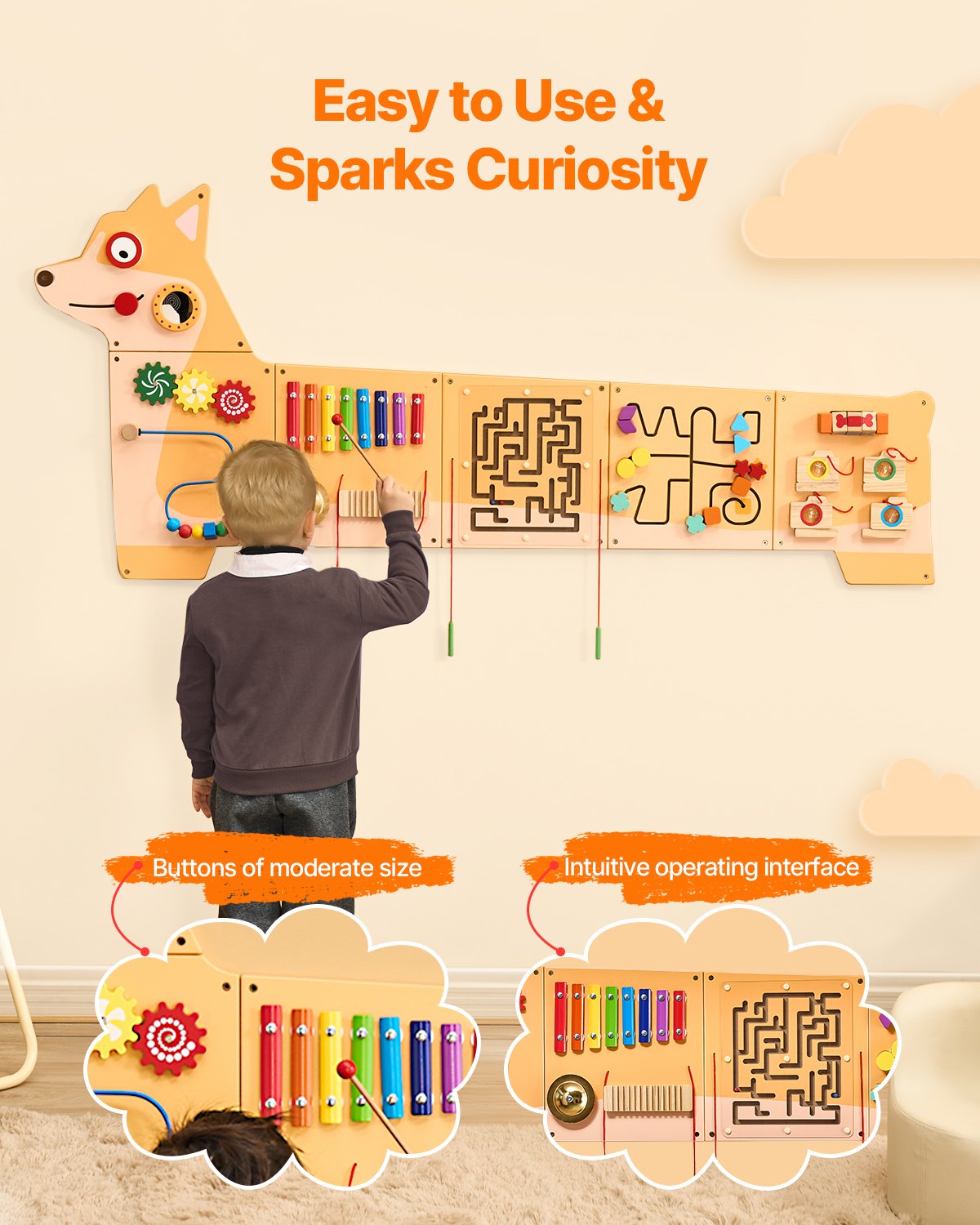 VEVOR Puppy Activity Wall Busy Board Panels, 12 Activities, Montessori Sensory Wall Toy for Kids 3-12 Years, Montessori Learning Activity Center, Ideal for Toddler Playroom Nursery Classroom - ETMLGBMZKZHSKMS92V0 - view 6