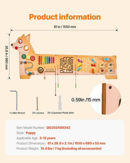 VEVOR Puppy Activity Wall Busy Board Panels, 12 Activities, Montessori Sensory Wall Toy for Kids 3-12 Years, Montessori Learning Activity Center, Ideal for Toddler Playroom Nursery Classroom - ETMLGBMZKZHSKMS92V0 - view 8