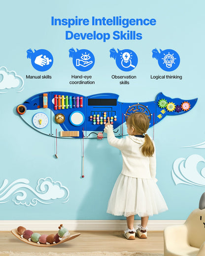 VEVOR Orca Activity Wall Busy Board Panels, 12 Activities, Montessori Sensory Wall Toy for Kids 3-12 Years, Montessori Learning Activity Center, Ideal for Toddler Playroom Nursery Classroom - ETMLGBMZKZHSMT5E4V0 - view 5