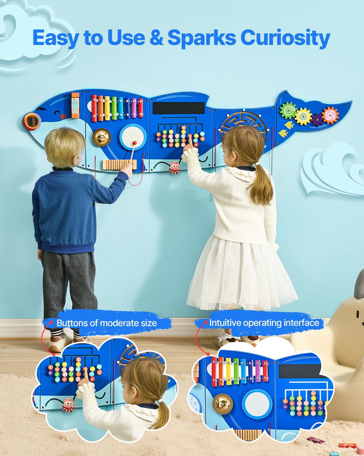 VEVOR Orca Activity Wall Busy Board Panels, 12 Activities, Montessori Sensory Wall Toy for Kids 3-12 Years, Montessori Learning Activity Center, Ideal for Toddler Playroom Nursery Classroom - ETMLGBMZKZHSMT5E4V0 - view 6
