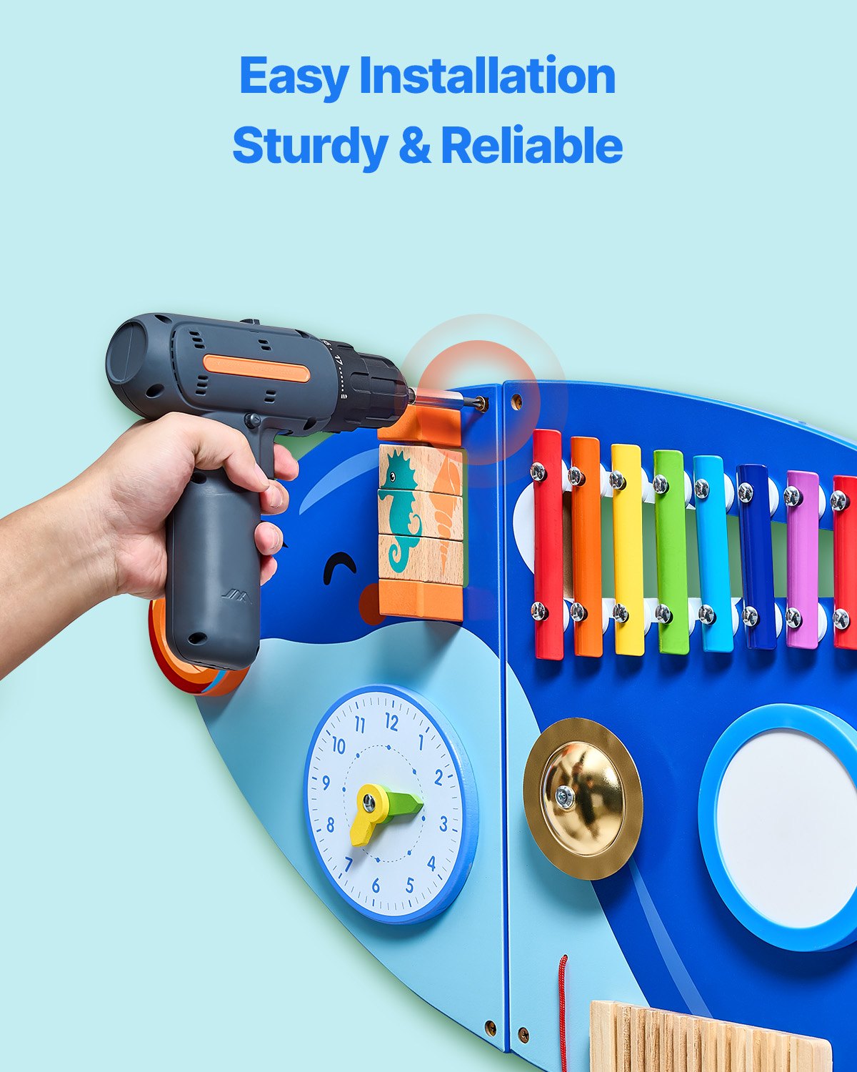 VEVOR Orca Activity Wall Busy Board Panels, 12 Activities, Montessori Sensory Wall Toy for Kids 3-12 Years, Montessori Learning Activity Center, Ideal for Toddler Playroom Nursery Classroom - ETMLGBMZKZHSMT5E4V0 - view 7