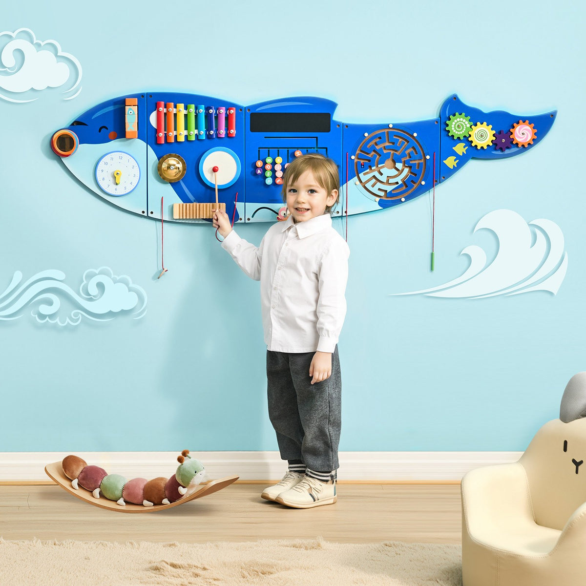 VEVOR Orca Activity Wall Busy Board Panels, 12 Activities, Montessori Sensory Wall Toy for Kids 3-12 Years, Montessori Learning Activity Center, Ideal for Toddler Playroom Nursery Classroom - ETMLGBMZKZHSMT5E4V0 - view 9