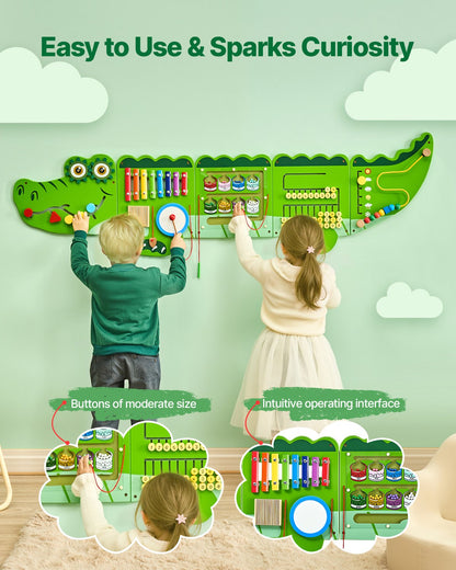 VEVOR Crocodile Activity Wall Busy Board Panels, 9 Activities, Montessori Sensory Wall Toy for Kids 3-12 Years, Montessori Learning Activity Center, Ideal for Toddler Playroom Nursery Classroom - ETMLGBMZKZHSMZSR0V0 - view 6