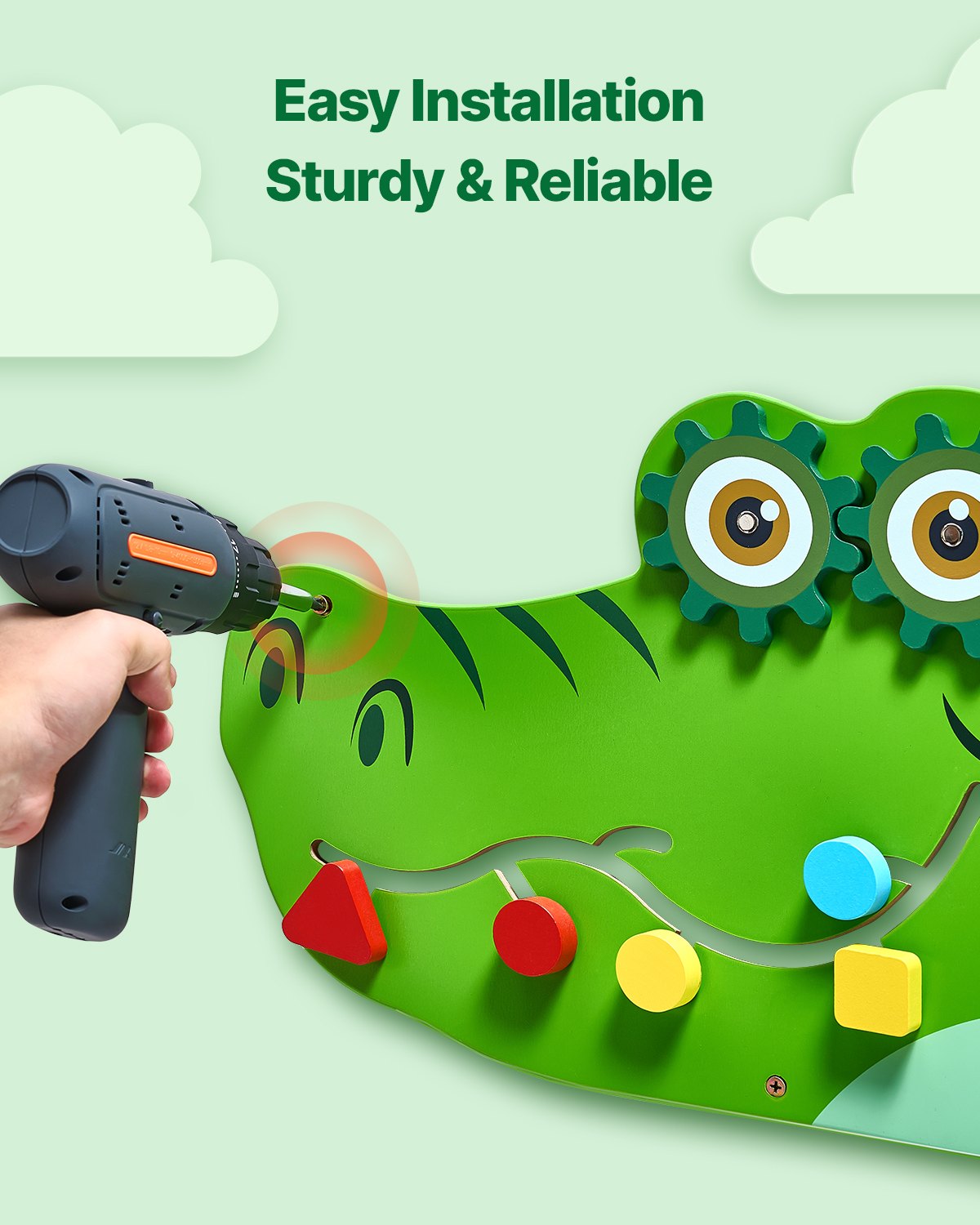 VEVOR Crocodile Activity Wall Busy Board Panels, 9 Activities, Montessori Sensory Wall Toy for Kids 3-12 Years, Montessori Learning Activity Center, Ideal for Toddler Playroom Nursery Classroom - ETMLGBMZKZHSMZSR0V0 - view 7