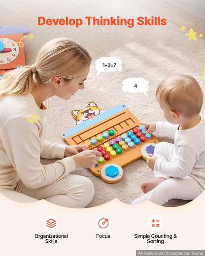 VEVOR Wall Busy Board, 18-in-1 Train Montessori Sensory Activity Panels, Learning Activity Center for Daycare, Classroom, Playroom, and Home