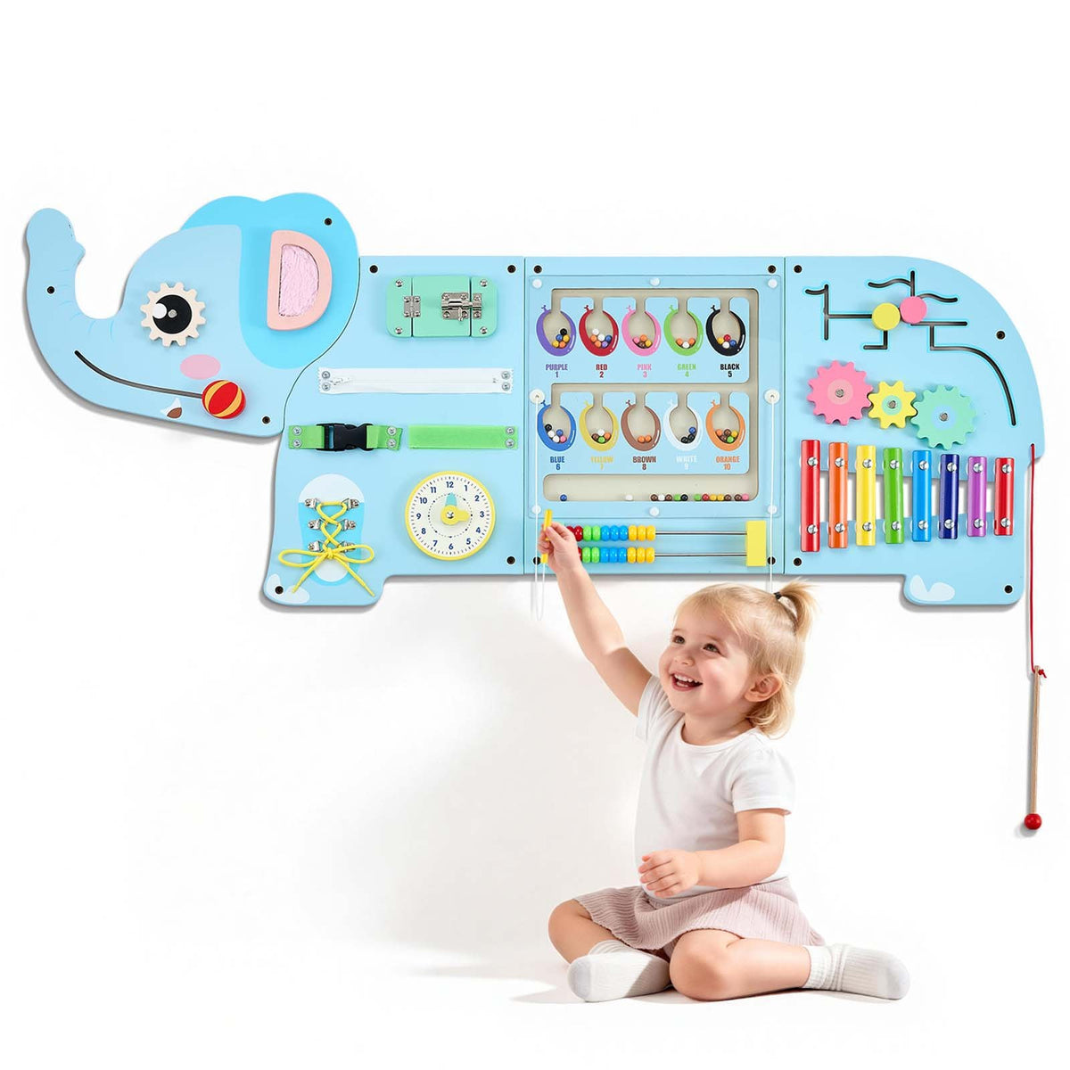 VEVOR Wall Busy Board, 14-in-1 Elephant Montessori Sensory Activity Panels, Learning Activity Center for Daycare, Classroom, Playroom, and Home, Sturdy Wooden Educational Toys, with Mounting Hardware - ETMLGBMZKZHSZ9FIF001V0 - view 1