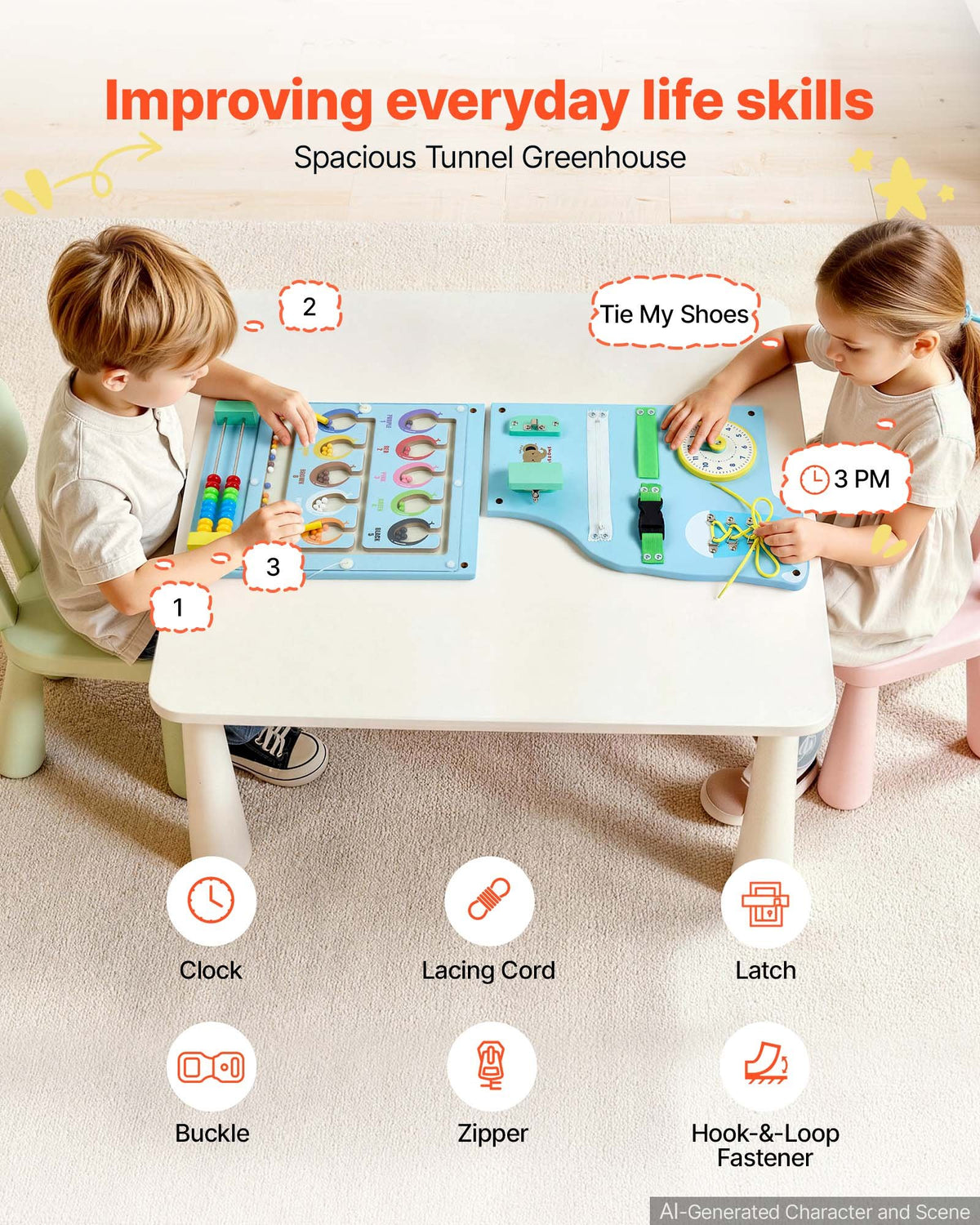 VEVOR Wall Busy Board, 14-in-1 Elephant Montessori Sensory Activity Panels, Learning Activity Center for Daycare, Classroom, Playroom, and Home, Sturdy Wooden Educational Toys, with Mounting Hardware - ETMLGBMZKZHSZ9FIF001V0 - view 3
