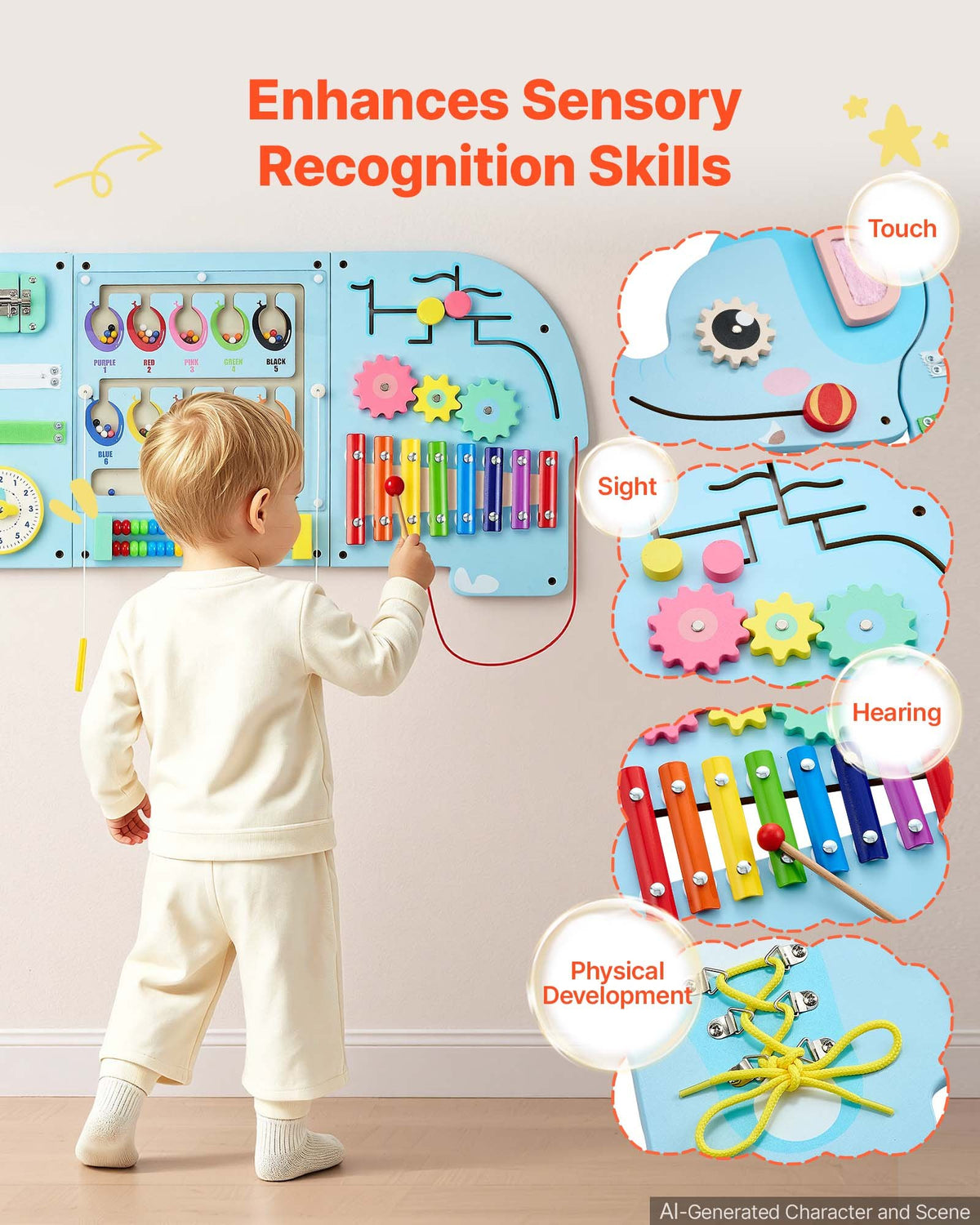 VEVOR Wall Busy Board, 14-in-1 Elephant Montessori Sensory Activity Panels, Learning Activity Center for Daycare, Classroom, Playroom, and Home, Sturdy Wooden Educational Toys, with Mounting Hardware - ETMLGBMZKZHSZ9FIF001V0 - view 4