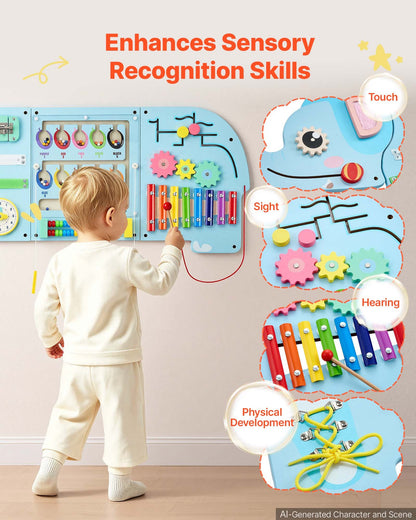 VEVOR Wall Busy Board, 14-in-1 Elephant Montessori Sensory Activity Panels, Learning Activity Center for Daycare, Classroom, Playroom, and Home, Sturdy Wooden Educational Toys, with Mounting Hardware - ETMLGBMZKZHSZ9FIF001V0 - view 4