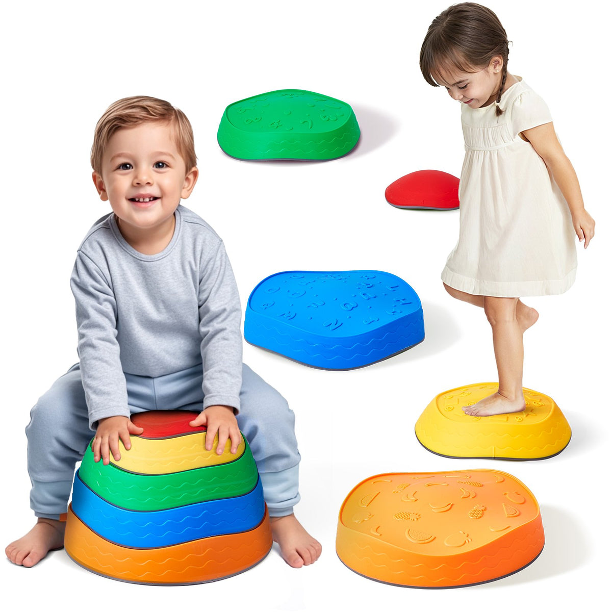 VEVOR Balance Stepping Stones for Kids, 5 PCS, Up to 220 lbs, Non-Slip Toddlers Sensory Stepping Stones, Obstacle Course Coordination Game Toys Indoor or Outdoor Play for Children Aged 3 4 5 6 7 8+ - ETPHDJSJHKDB96DGUV0 - view 1