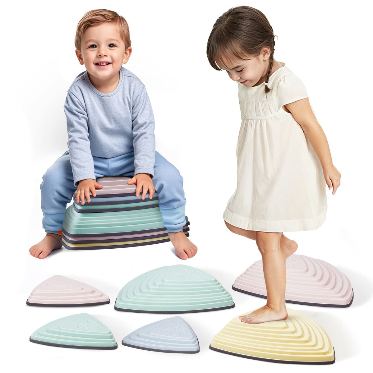 VEVOR Balance Stepping Stones for Kids, 6 PCS, Up to 220 lbs, Non-Slip Toddlers Sensory Stepping Stones, Obstacle Course Coordination Game Toys Indoor or Outdoor Play for Children Aged 3 4 5 6 7 8+ - ETPHDJSJHKSJLWFRDV0 - view 1