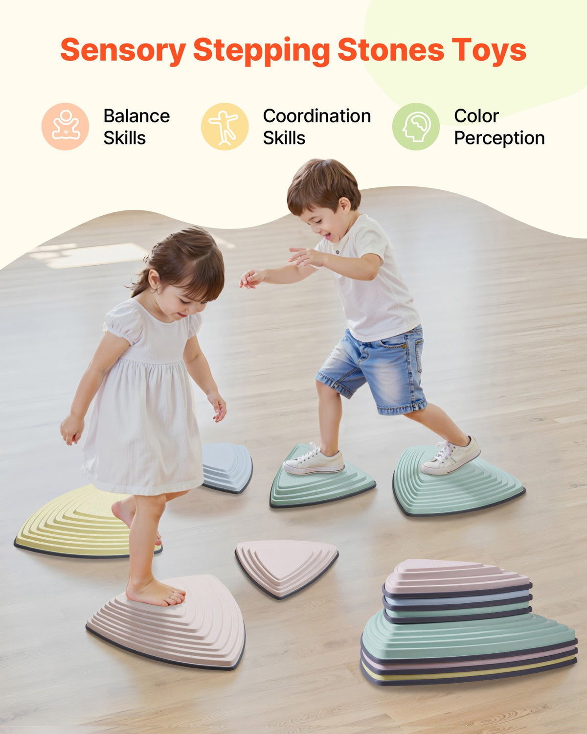 VEVOR Balance Stepping Stones for Kids, 6 PCS, Up to 220 lbs, Non-Slip Toddlers Sensory Stepping Stones, Obstacle Course Coordination Game Toys Indoor or Outdoor Play for Children Aged 3 4 5 6 7 8+ - ETPHDJSJHKSJLWFRDV0 - view 3