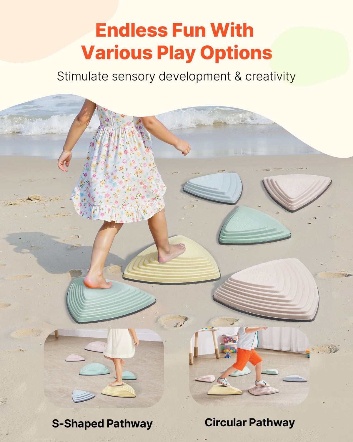 VEVOR Balance Stepping Stones for Kids, 6 PCS, Up to 220 lbs, Non-Slip Toddlers Sensory Stepping Stones, Obstacle Course Coordination Game Toys Indoor or Outdoor Play for Children Aged 3 4 5 6 7 8+ - ETPHDJSJHKSJLWFRDV0 - view 4