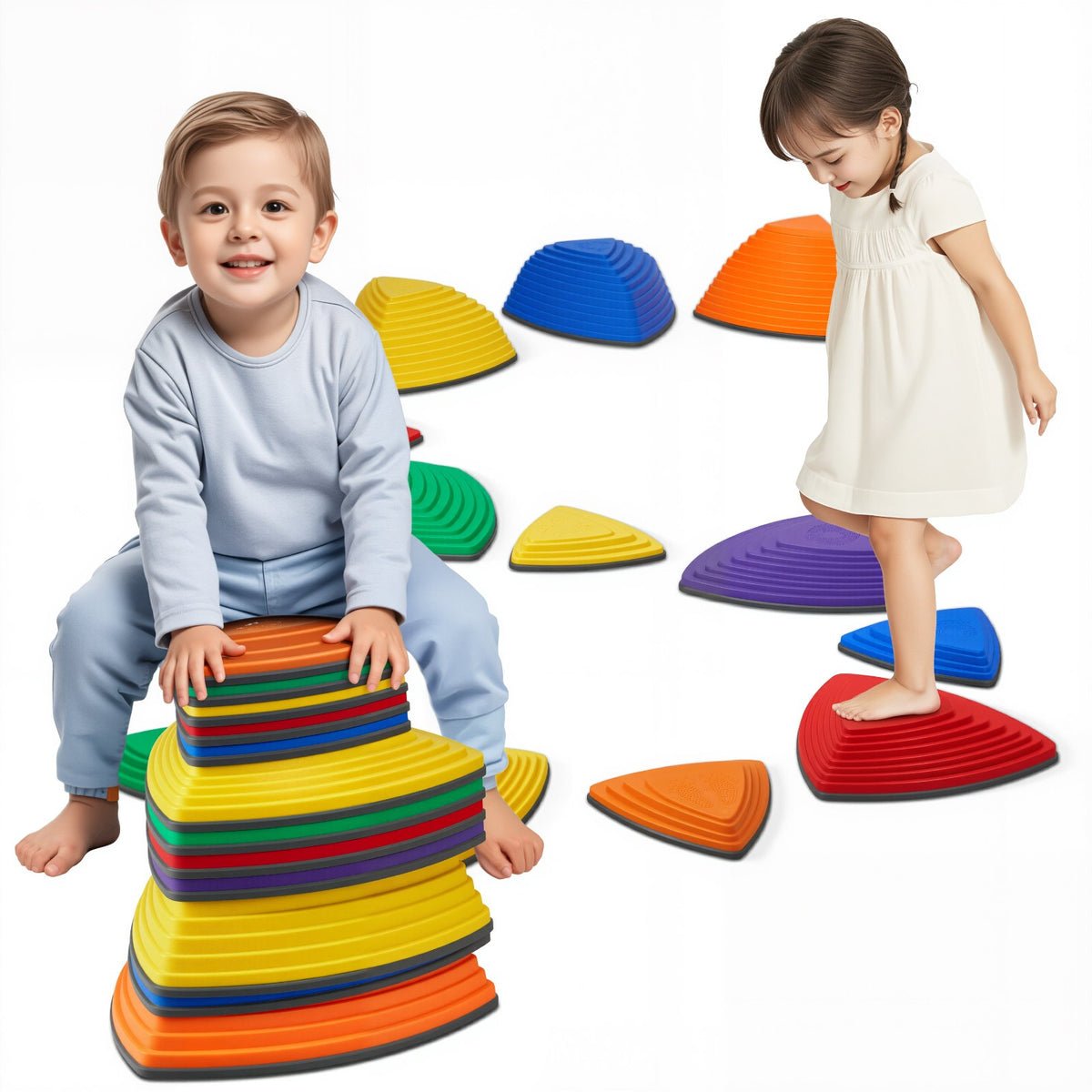 VEVOR Balance Stepping Stones for Kids, 12 PCS, Up to 220 lbs, Non-Slip Toddlers Sensory Stepping Stones, Obstacle Course Coordination Game Toys Indoor or Outdoor Play for Children Aged 3 4 5 6 7 8+ - ETPHDJSJHKSJQ96L8V0 - view 1