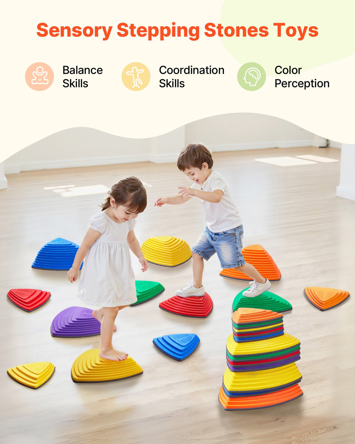 VEVOR Balance Stepping Stones for Kids, 12 PCS, Up to 220 lbs, Non-Slip Toddlers Sensory Stepping Stones, Obstacle Course Coordination Game Toys Indoor or Outdoor Play for Children Aged 3 4 5 6 7 8+ - ETPHDJSJHKSJQ96L8V0 - view 3