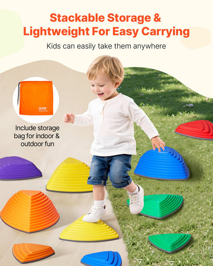 VEVOR Balance Stepping Stones for Kids, 12 PCS, Up to 220 lbs, Non-Slip Toddlers Sensory Stepping Stones, Obstacle Course Coordination Game Toys Indoor or Outdoor Play for Children Aged 3 4 5 6 7 8+ - ETPHDJSJHKSJQ96L8V0 - view 7