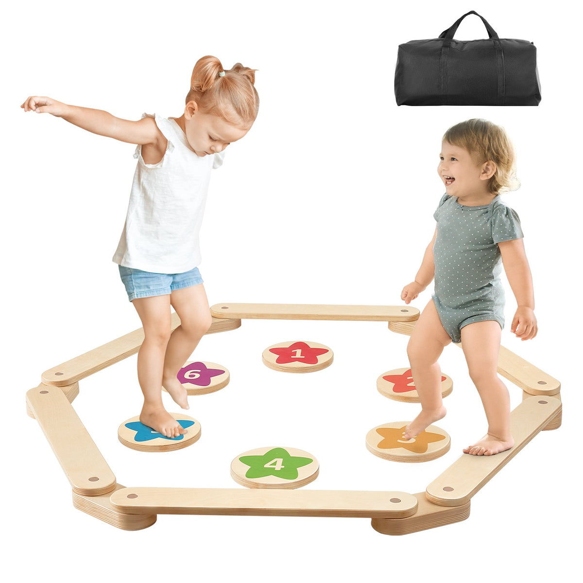 VEVOR Balance Beam Stepping Stones, 6 PCS Wooden Toddler Balance Boards, Montessori Toy for Kids 2-6, Build Coordination and Gross Motor Skills, Gymnastics Course Indoor & Outdoor for Girls Boys Gift - ETPHMMZGM6B6L7L2DV0 - view 1