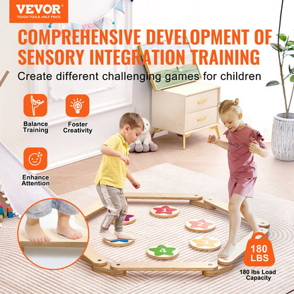 VEVOR Balance Beam Stepping Stones, 6 PCS Wooden Toddler Balance Boards, Montessori Toy for Kids 2-6, Build Coordination and Gross Motor Skills, Gymnastics Course Indoor & Outdoor for Girls Boys Gift - ETPHMMZGM6B6L7L2DV0 - view 3