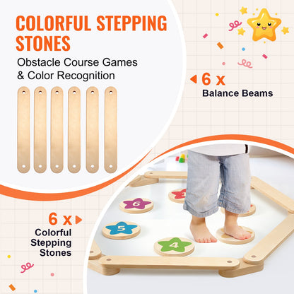 VEVOR Balance Beam Stepping Stones, 6 PCS Wooden Toddler Balance Boards, Montessori Toy for Kids 2-6, Build Coordination and Gross Motor Skills, Gymnastics Course Indoor & Outdoor for Girls Boys Gift - ETPHMMZGM6B6L7L2DV0 - view 4