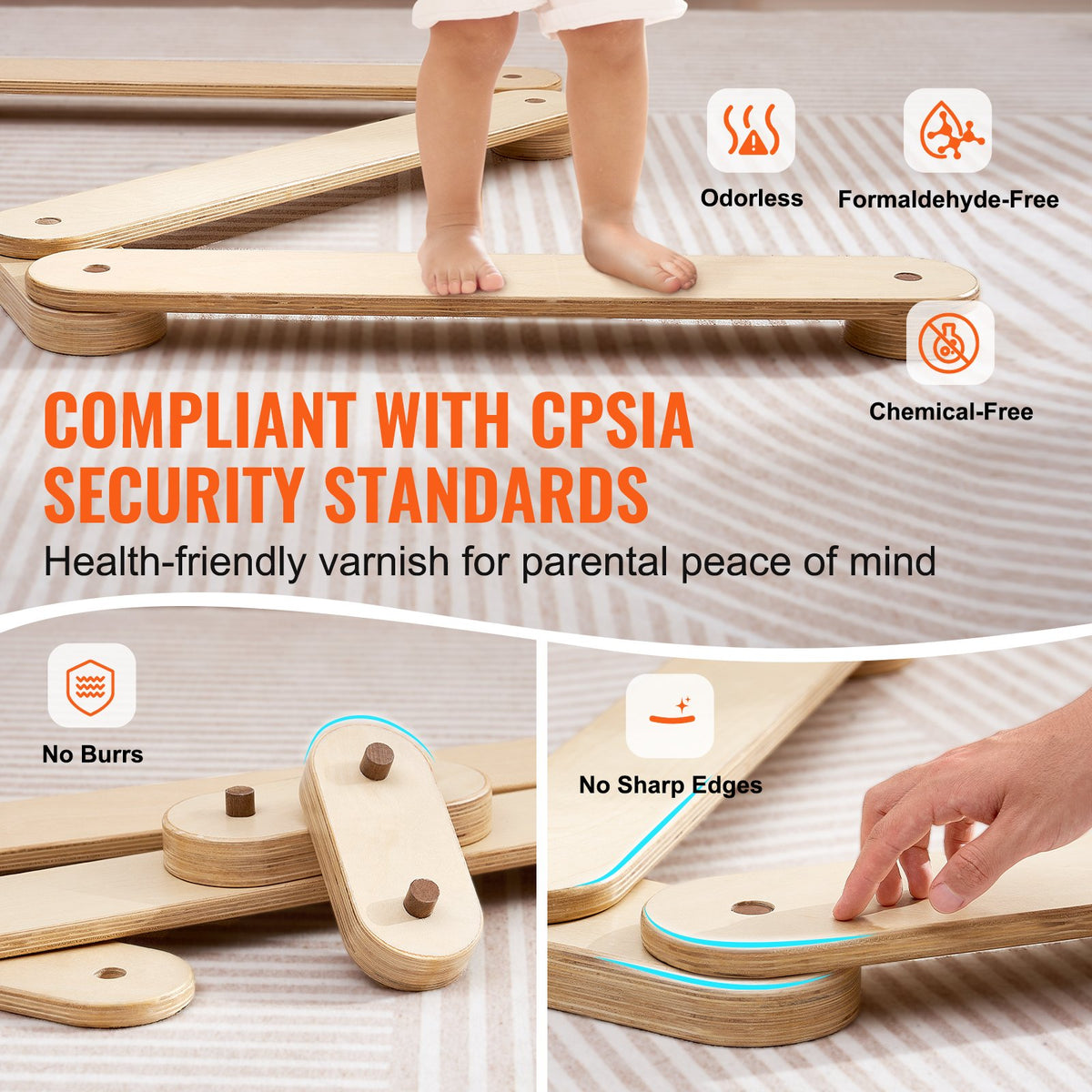 VEVOR Balance Beam Stepping Stones, 6 PCS Wooden Toddler Balance Boards, Montessori Toy for Kids 2-6, Build Coordination and Gross Motor Skills, Gymnastics Course Indoor & Outdoor for Girls Boys Gift - ETPHMMZGM6B6L7L2DV0 - view 5