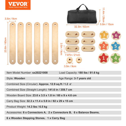 VEVOR Balance Beam Stepping Stones, 6 PCS Wooden Toddler Balance Boards, Montessori Toy for Kids 2-6, Build Coordination and Gross Motor Skills, Gymnastics Course Indoor & Outdoor for Girls Boys Gift - ETPHMMZGM6B6L7L2DV0 - view 8